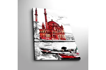 Canvastavla 45x70 cm - Imponerande moské med röda detaljer vid vattnet - Röd / Svart / Vit - Inredning - Tavlor & posters - Canvastavla