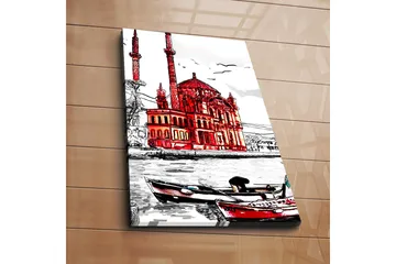 Canvastavla 45x70 cm - Imponerande moské med röda detaljer vid vattnet - Röd / Svart / Vit - Inredning - Tavlor & posters - Canvastavla