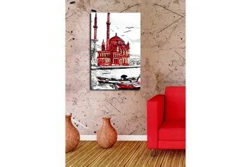 Canvastavla 45x70 cm - Imponerande moské med röda detaljer vid vattnet - Röd / Svart / Vit - Inredning - Tavlor & posters - Canvastavla