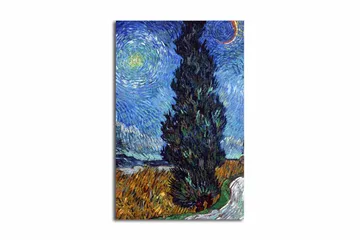 Canvastavla 45x70 cm - Mörk cypress mot en stjärnklar himmel - Blå / Grön / Gul - Inredning - Tavlor & posters - Canvastavla