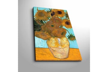 Canvastavla 45x70 cm - Soliga solrosor i en vas med en ljus bakgrund - Gult / Grönt / Brunt - Inredning - Tavlor & posters - Canvastavla