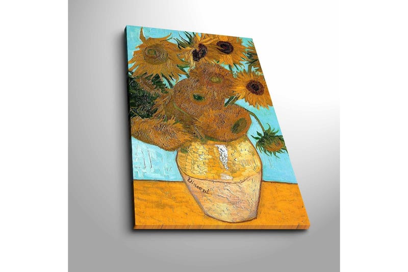 Canvastavla 45x70 cm - Soliga solrosor i en vas med en ljus bakgrund - Gult / Grönt / Brunt - Inredning - Tavlor & posters - Canvastavla