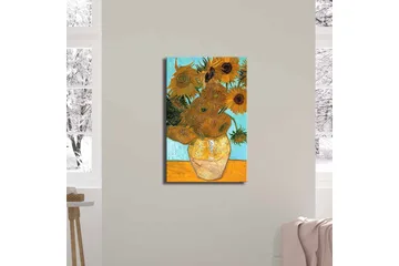 Canvastavla 45x70 cm - Soliga solrosor i en vas med en ljus bakgrund - Gult / Grönt / Brunt - Inredning - Tavlor & posters - Canvastavla