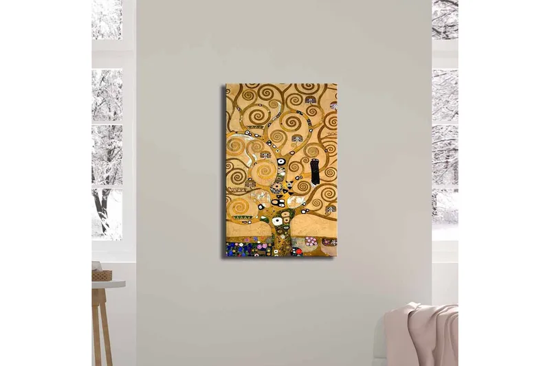 Canvastavla 45x70 cm - Spiralformad trädkomposition med dekorativa inslag - Guld / Brun / Svart - Inredning - Tavlor & posters - Canvastavla