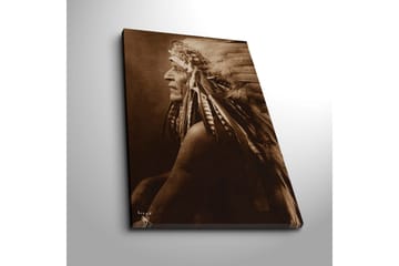 Canvastavla 45x70 cm - Porträtt av en indianhövding med fjädrar i håret - Brun / Beige / Svart - Inredning - Tavlor & posters - Canvastavla