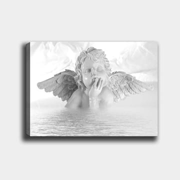 Canvastavla 70x100 cm - Ängel med en eftertänksam pose som delvis är nedsänkt i vatten - Vit / Ljusgrå - Inredning - Tavlor & posters - Canvastavla
