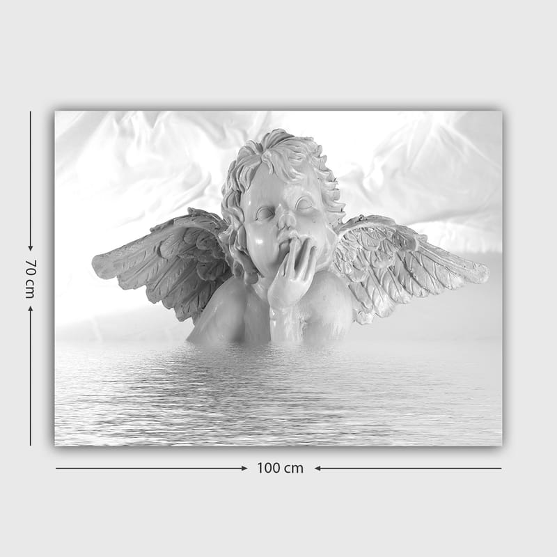 Canvastavla 70x100 cm - Ängel med en eftertänksam pose som delvis är nedsänkt i vatten - Vit / Ljusgrå - Inredning - Tavlor & posters - Canvastavla