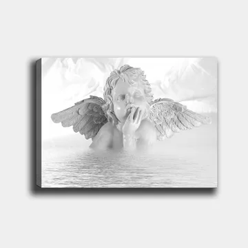 Canvastavla 70x100 cm - Ängel med en eftertänksam pose som delvis är nedsänkt i vatten - Vit / Ljusgrå - Inredning - Tavlor & posters - Canvastavla