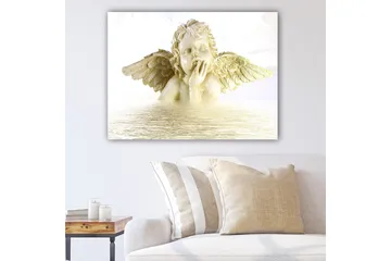 Canvastavla 70x100 cm - Ängel med utsträckta vingar som ser drömmande ut, delvis nedsänkt i vatten - Ljus beige / Vit - Inredning - Tavlor & posters - Canvastavla