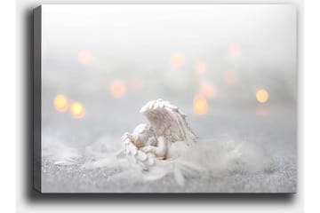 Canvastavla 70x100 cm - Ängel som vilar på ett mjukt underlag, omgiven av ljusa och drömlika element - Vit / Ljusgrå - Inredning - Tavlor & posters - Canvastavla