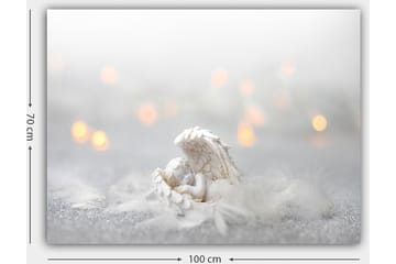 Canvastavla 70x100 cm - Ängel som vilar på ett mjukt underlag, omgiven av ljusa och drömlika element - Vit / Ljusgrå - Inredning - Tavlor & posters - Canvastavla