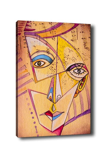 Canvastavla 70x100 cm - Abstrakt ansikte med geometriska former och starka färger - Gul / Blå / Rosa - Inredning - Tavlor & posters - Canvastavla