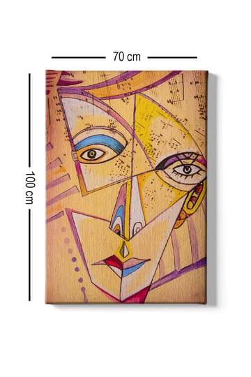 Canvastavla 70x100 cm - Abstrakt ansikte med geometriska former och starka färger - Gul / Blå / Rosa - Inredning - Tavlor & posters - Canvastavla
