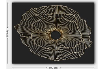 Canvastavla 70x100 cm - Abstrakt blomma med guldlinjer på svart bakgrund - Guld / Svart - Inredning - Tavlor & posters - Canvastavla