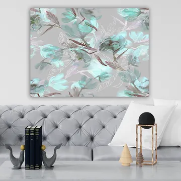Canvastavla 70x100 cm - Abstrakt blommotiv i mjuka pastellfärger - Aqua / Grå / Brun - Inredning - Tavlor & posters - Canvastavla