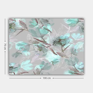 Canvastavla 70x100 cm - Abstrakt blommotiv i mjuka pastellfärger - Aqua / Grå / Brun - Inredning - Tavlor & posters - Canvastavla