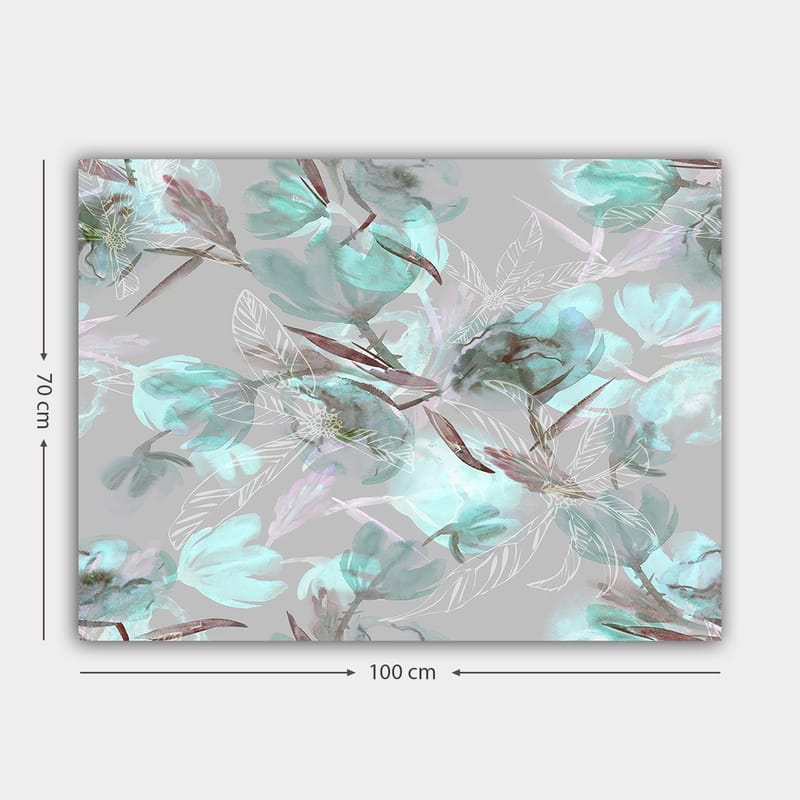 Canvastavla 70x100 cm - Abstrakt blommotiv i mjuka pastellfärger - Aqua / Grå / Brun - Inredning - Tavlor & posters - Canvastavla