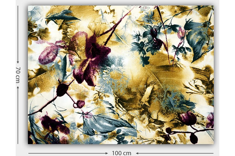 Canvastavla 70x100 cm - Abstrakt blomsterdesign med inslag av guld och djupa färger - Guld / Mörkröd / Grön - Inredning - Tavlor & posters - Canvastavla