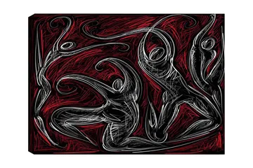 Canvastavla 70x100 cm - Abstrakt dans med dynamiska figurer som uttrycker rörelse och energi - Röd / Svart / Vit - Inredning - Tavlor & posters - Canvastavla