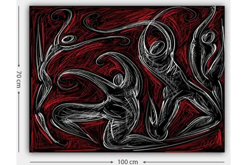 Canvastavla 70x100 cm - Abstrakt dans med dynamiska figurer som uttrycker rörelse och energi - Röd / Svart / Vit - Inredning - Tavlor & posters - Canvastavla