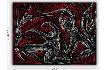 Canvastavla 70x100 cm - Abstrakt dans med dynamiska figurer som uttrycker rörelse och energi - Röd / Svart / Vit - Inredning - Tavlor & posters - Canvastavla