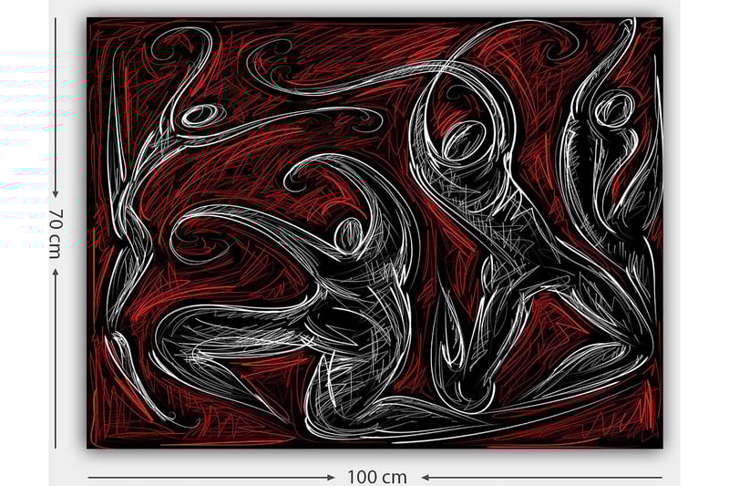 Canvastavla 70x100 cm - Abstrakt dans med dynamiska figurer som uttrycker rörelse och energi - Röd / Svart / Vit - Inredning - Tavlor & posters - Canvastavla