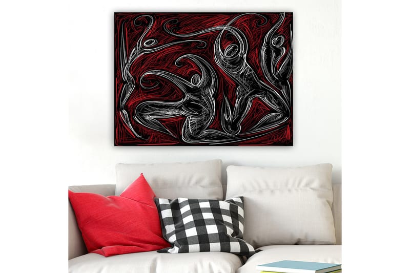 Canvastavla 70x100 cm - Abstrakt dans med dynamiska figurer som uttrycker rörelse och energi - Röd / Svart / Vit - Inredning - Tavlor & posters - Canvastavla
