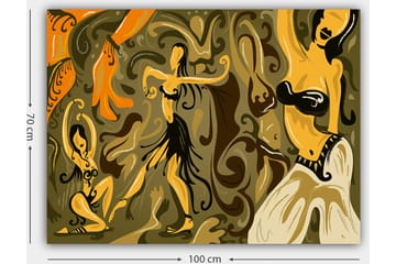 Canvastavla 70x100 cm - Abstrakt dansmotiv med kvinnliga figurer i livfulla poser - Guld / Brun / Olivgrön - Inredning - Tavlor & posters - Canvastavla