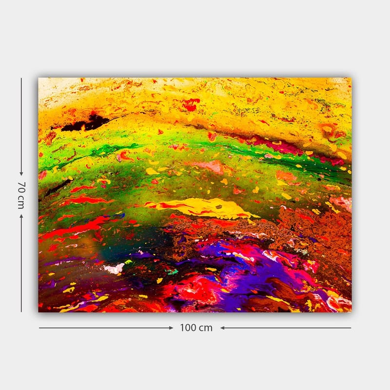 Canvastavla 70x100 cm - Abstrakt färgexplosion med dynamiska mönster och livliga nyanser - Gult / Grönt / Rött - Inredning - Tavlor & posters - Canvastavla