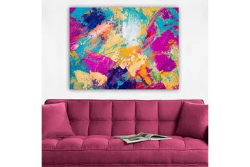 Canvastavla 70x100 cm - Abstrakt färgexplosion med livfulla nyanser som skapar en dynamisk känsla - Turkos / Lila / Orange - Inredning - Tavlor & posters - Canvastavla