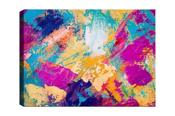 Canvastavla 70x100 cm - Abstrakt färgexplosion med livfulla nyanser som skapar en dynamisk känsla - Turkos / Lila / Orange - Inredning - Tavlor & posters - Canvastavla