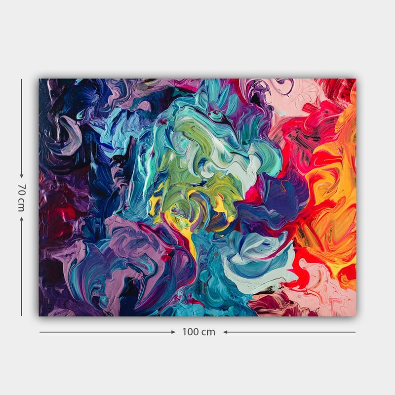 Canvastavla 70x100 cm - Abstrakt färgexplosion med virvlande mönster och dynamiska former - Blå / Grön / Röd - Inredning - Tavlor & posters - Canvastavla