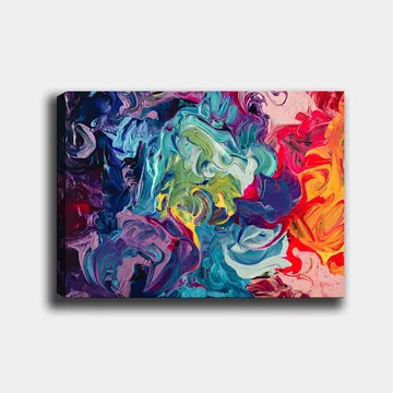 Canvastavla 70x100 cm - Abstrakt färgexplosion med virvlande mönster och dynamiska former - Blå / Grön / Röd - Inredning - Tavlor & posters - Canvastavla