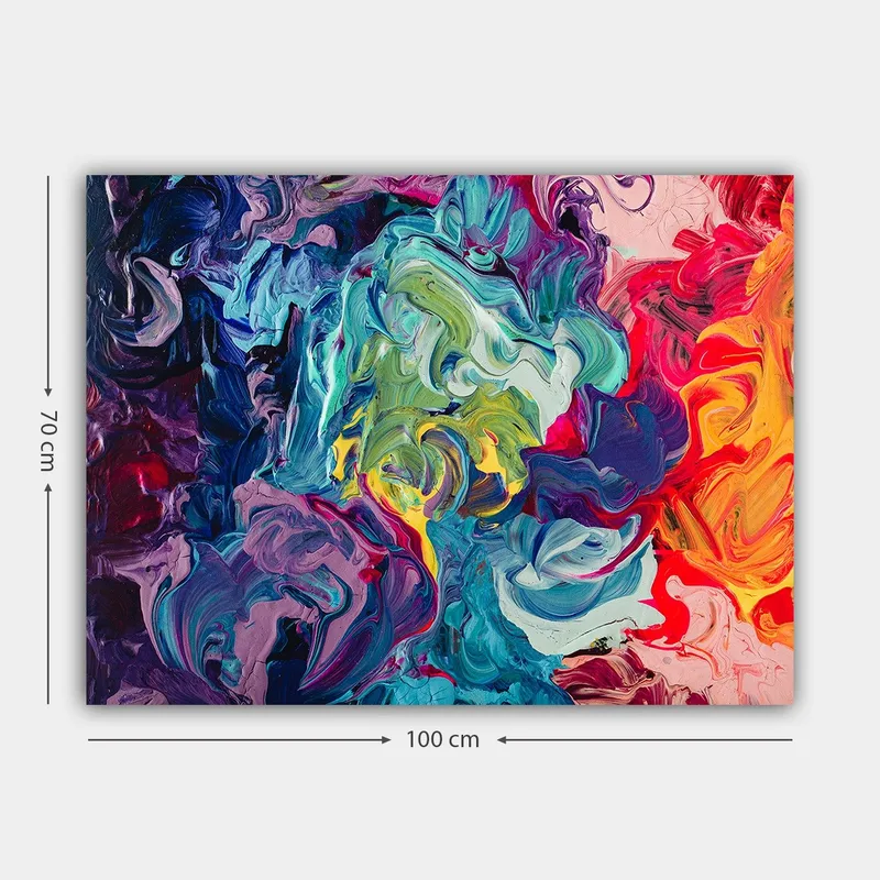 Canvastavla 70x100 cm - Abstrakt färgexplosion med virvlande mönster och dynamiska former - Blå / Grön / Röd - Inredning - Tavlor & posters - Canvastavla