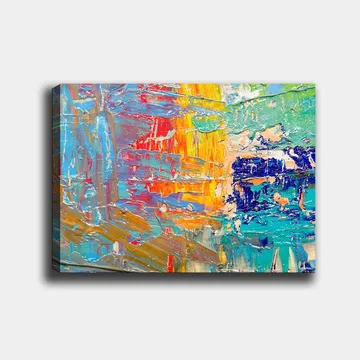 Canvastavla 70x100 cm - Abstrakt färgspel med inslag av blått, gult och orange - Blå / Gul / Orange - Inredning - Tavlor & posters - Canvastavla
