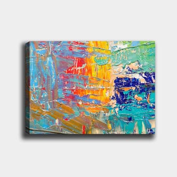 Canvastavla 70x100 cm - Abstrakt färgspel med inslag av blått, gult och orange - Blå / Gul / Orange - Inredning - Tavlor & posters - Canvastavla