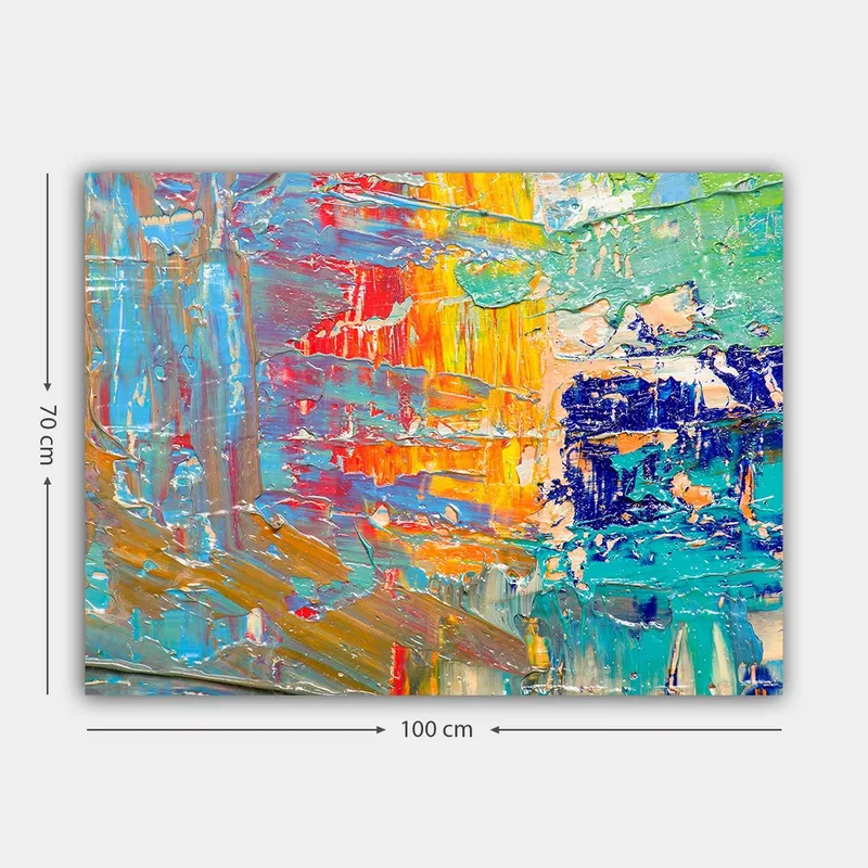 Canvastavla 70x100 cm - Abstrakt färgspel med inslag av blått, gult och orange - Blå / Gul / Orange - Inredning - Tavlor & posters - Canvastavla