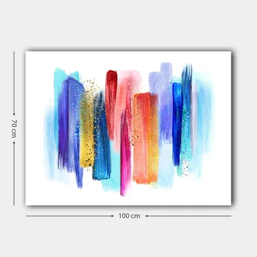 Canvastavla 70x100 cm - Abstrakt färgspel med vertikala penseldrag i livliga nyanser - Blå / Röd / Rosa - Inredning - Tavlor & posters - Canvastavla