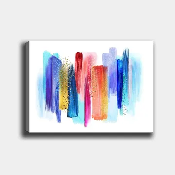 Canvastavla 70x100 cm - Abstrakt färgspel med vertikala penseldrag i livliga nyanser - Blå / Röd / Rosa - Inredning - Tavlor & posters - Canvastavla