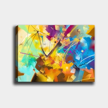 Canvastavla 70x100 cm - Abstrakt färgsprakande komposition med dynamiska former och linjer - Gul / Blå / Turkos - Inredning - Tavlor & posters - Canvastavla