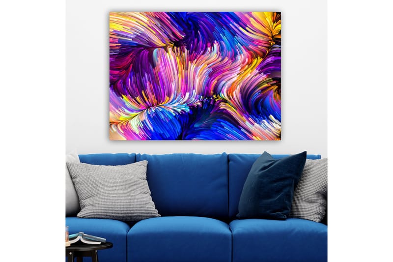 Canvastavla 70x100 cm - Abstrakt färgsprakande komposition med svepande linjer och former - Lila / Blå / Gul - Inredning - Tavlor & posters - Canvastavla