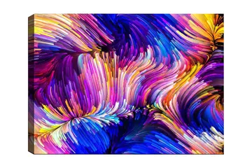 Canvastavla 70x100 cm - Abstrakt färgsprakande komposition med svepande linjer och former - Lila / Blå / Gul - Inredning - Tavlor & posters - Canvastavla