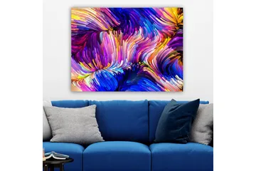 Canvastavla 70x100 cm - Abstrakt färgsprakande komposition med svepande linjer och former - Lila / Blå / Gul - Inredning - Tavlor & posters - Canvastavla