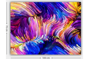 Canvastavla 70x100 cm - Abstrakt färgsprakande komposition med svepande linjer och former - Lila / Blå / Gul - Inredning - Tavlor & posters - Canvastavla