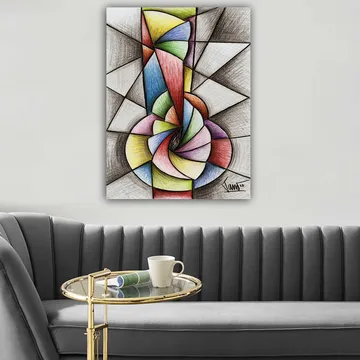 Canvastavla 70x100 cm - Abstrakt geometrisk komposition med en spiralform som dominerar motivet - Grön / Blå / Röd - Inredning - Tavlor & posters - Canvastavla