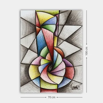 Canvastavla 70x100 cm - Abstrakt geometrisk komposition med en spiralform som dominerar motivet - Grön / Blå / Röd - Inredning - Tavlor & posters - Canvastavla