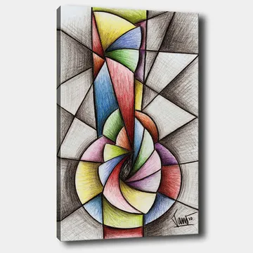 Canvastavla 70x100 cm - Abstrakt geometrisk komposition med en spiralform som dominerar motivet - Grön / Blå / Röd - Inredning - Tavlor & posters - Canvastavla