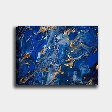 Canvastavla 70x100 cm - Abstrakt havsmotiv med virvlande blå nyanser och inslag av guld - Mörkblå / Ljusblå / Guld - Inredning - Tavlor & posters - Canvastavla