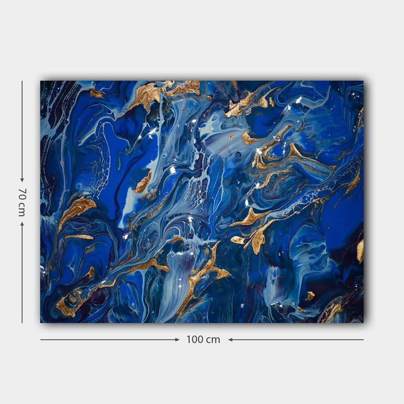 Canvastavla 70x100 cm - Abstrakt havsmotiv med virvlande blå nyanser och inslag av guld - Mörkblå / Ljusblå / Guld - Inredning - Tavlor & posters - Canvastavla