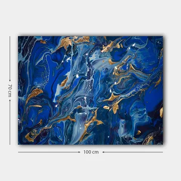 Canvastavla 70x100 cm - Abstrakt havsmotiv med virvlande blå nyanser och inslag av guld - Mörkblå / Ljusblå / Guld - Inredning - Tavlor & posters - Canvastavla